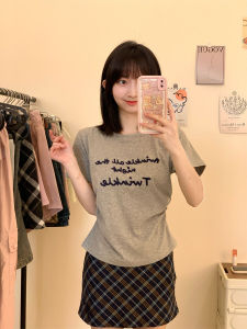 Áo Thun Cotton Co Giãn Cổ Tròn Tay Ngắn Thêu Chữ Nỉ Phong Cách Hàn Quốc Mùa Hè Cho Nữ