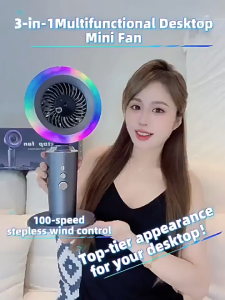 100 Speeds Portable Table Fan (8000mAh Battery) Type-C Rechargeable Desktop 90° Oscillating Turbo Fan 10-Color Static & Dynamic RGB Lights