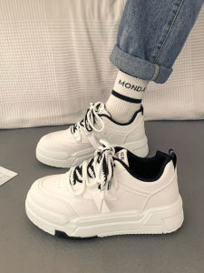 Casual Thick Bottom Sneakers Womens Spring 2025 New Style Versatile Sporty Student Shoes Cross Buckle Flat Heel Leather