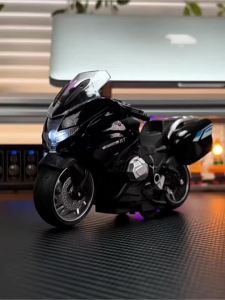 MAKEDA | 1:14 R1250RT-P Alloy Diecast Police Motorcycle Model Toy Car Sound Light Pull Back Rubber Tire Miniature Motorbick Friends Gift