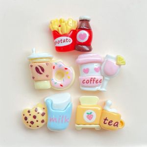 5pcs Small Charm Tea Cofee Biscuit Cream Glue DIY Keychain Hairclip 3D Sticker DC1253