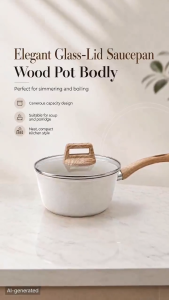 Nipiin Non-Stick Pot with Glass Lid Multi-use Fried Boil Milk Cooking Pot Wood Handle Pot for Restaurant Household