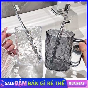 Ly Nhựa Vân Pha Lê Nổi Thiết Kế Sang Trọng - Cốc Uống Nước Cà Phê Có Quai Cầm Tiện Lợi  Ly Súc Miệng - Cốc Đánh Răng Uống Nước Họa Tiết Gợn Sóng Sang Trong
