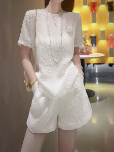 Chic Elegant French Style Silk-Like Short Sleeve Shorts Set