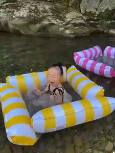 Inflatable Water Hammock & Float Striped Pool Lounger with High Buoyancy Summer Water Toy for Relaxation