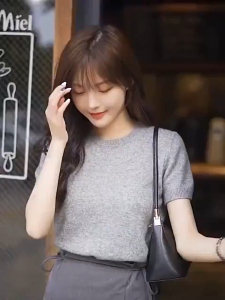 Yitiaoyu Womens T-shirt Round Neck Short Pullover Loose Solid Color Short Sleeve
