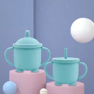 200ml 2 in 1 Spill-proof Silicone Drinking Cup with Handle: A Silicone Training Cup for Infants 6 Months and Above