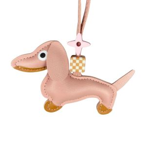 12-Color Dachshund Leather Keychain-Adjustable Leather Cord with Beads-PU Leather-Ideal Bag Accessory-Perfect Gift