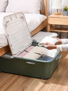 กล่องเก็บของใต้เตียงกล่องเก็บของแบบแบนมีล้อกล่องเก็บของพลาสติกใต้เตียงอุปกรณ์จัดเก็บใต้เตียงแบบลิ้นชักเตี้ย