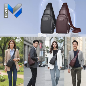 Luxury GENUINE Cowhide Leather Sling Bag with Durable Water-Repellent Design