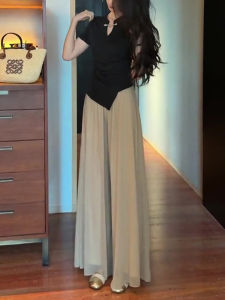 Ice Silk Wide Leg Skirt Pants Womens Summer Thin Small High Waist Draping Half Skirt Casual Pants Skirts Korean Style A-Line Midi Skirt