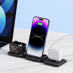 Trạm Sạc Không Dây 3 Trong 1 Cho iPhone/iPods/iWatches Đế Sạc Nhanh Đầu Nối Từ Tính Loại C Giá Đỡ Sạc Gấp Gọn