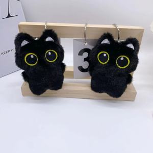 New .Big Eyes Black Cat Squeezing Small Pendant Plush Doll Cute Black Cat Plush Toy Male and Female Birthday Gift Doll