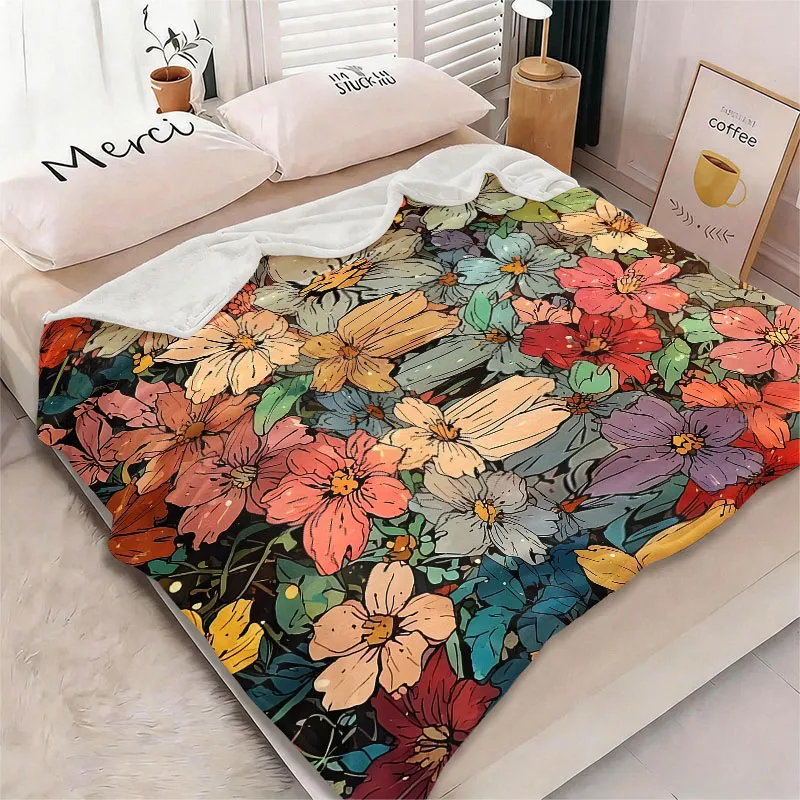 Vibrant Wildflower Field Flannel Blanket Perfect for Sofa Office