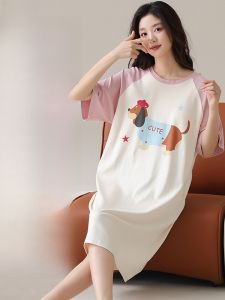 Miiow | Pure Cotton Sleep Dress With Chest Pad Womens Summer Thin Cartoon Cute Pregnant Women Can Wear Outdoors Home Clothes Dress