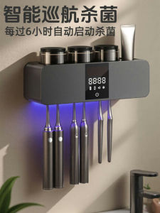 Smart Toothbrush Disinfecter UV Sterilizer Wall-Mounted Toothbrush Holder No-Punching Required Toothbrush Storage Rack Dries Naturally