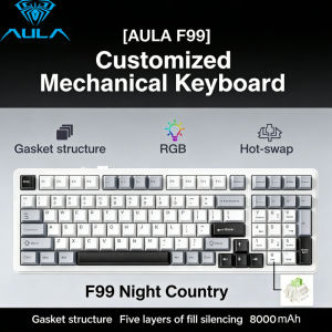 AULA | AULA F99 Mechanical Keyboard 99 Keys Three Mode 2.4G Wireless Bluetooth Wired Gasket Mount Hot Swap PBT Keycaps RGB Backlit Gami