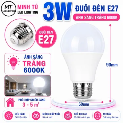 Bóng Đèn LED Bulb E27 3W 5W 7W 9W 12W - Ánh Sáng Trắng 6500K/Vàng 3500K - Tiết Kiệm Điện Chiếu Sáng Gia Đình