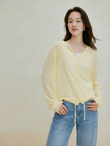 INMAN | Lyocell Linen Hooded V-Neck Drawstring Sweater