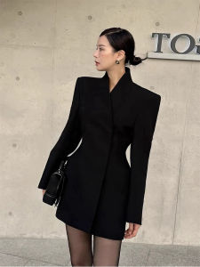 Retro Mandarin Collar Womens Blazers Autumn Winter Slimming