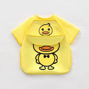 Waterproof Short Sleeve Childrens Apron Quick Dry Feeding Shirt Baby Bib Infant Smock Lightweight Breathable Polyester Cartoon Kids Clothing