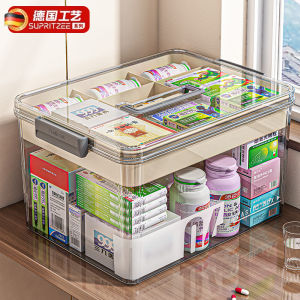 Large Capacity Portable Acrylic Medicine Box High Aesthetic Value Home Emergency First Aid Storage Organizer Family Pack