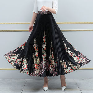 Slim Looking Silk Womens Pleated Dress Mothers Skirt New Arrival Middle-Aged and Elderly Ethnic Style Fashion Large Swing Dancing Dress