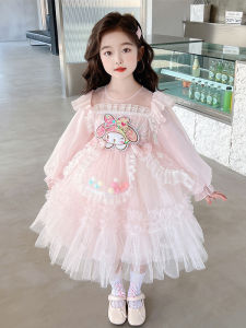 Lolita Style Birthday Girl Dress Puffy Skirt High Waist Long Sleeve Spring Autumn Childrens Clothing Cotton Inner Liner Cartoon Pattern