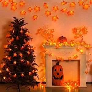 Autumn Maple Leaf LED String Lights 1.5M/3M Fall Garland for Thanksgiving Halloween Bedroom Window Fireplace Party Decor