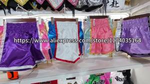 No Embroidery Solid Muay Thai Boxing Shorts Breathable Mesh Satin Kickboxing Shorts Elastic Waist Adult Kids MMA Fighting Pants
