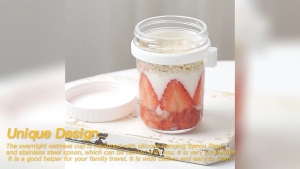 [24h Delievery] 350/400/450ml Reusable Overnight Oats Jars with Spoon Portable Breakfast Cup Fruit Salad Cup Nut Yogurt Food Storage Cup