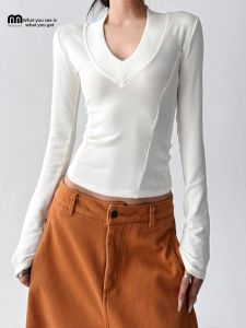 MUYUZI | Slim Fit V-Neck Design Women T-Shirt