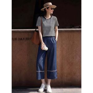 Quần Capri Nữ Chất Vải Jean Dáng Ôm Cao Thắt