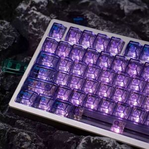 【Keycap Only】Crystal Purple Transparent Keycaps 156 Keys Cherry Profile PC Material transfer printing For Cherry MX Switch DIY Customized mechanical keyboard Wooting HI75 VGN98 F99 GMK67 RK