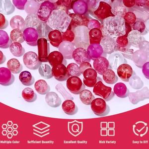 50g Assorted Glass Beads Cracked Spacer Beads Set Craft Beading Bulk for Jewelry Making DIY Craft Bracelets Necklace Key Chains
