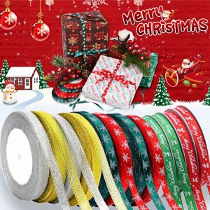 50Yards 10mm Christmas Ribbon Grosgrain Ribbon For Handmade Design Christmas Trees Decoration DIY Gift Packing Party Decoration