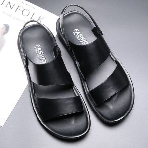 Leather Slip-On Sandals Soft Bottom Casual Beach Shoes Home Wear Mens Dual-Purpose Slip-On Sandals Summer New Style