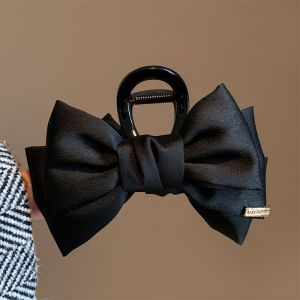 กิ๊บติดผมรูปฉลามสีดำพร้อมโบว์ผูกผมสำหรับผู้หญิง กิ๊บติดผมสไตล์เกาหลีระดับไฮเอนด์สำหรับฤดูใบไม้ร่วงและฤดูหนาว