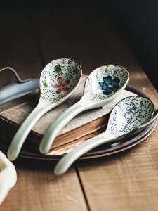 Large Ceramic Soup Spoon for Kitchen Home Use Deep Bowl Porridge Spoon Stirring Spoon Handmade Dinnerware Rice Spoon