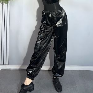 Women High Waist Cuffed Ankle Slim Latin Dance Pants High Elastic Jogger Trousers for Cha Cha Samba Training Fitness Workout Zym