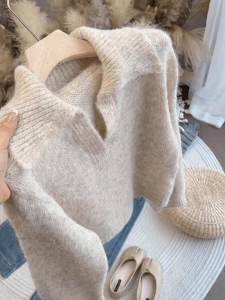 French Style Gentle Retro Soft Glutinous Fancy Knitting Sweater Female Fall and Winter Loose and Lazy Style Lapel Casual Tops