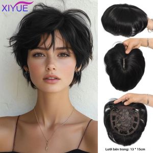 Mái Tóc Giả Tổng Hợp Màu Nâu Vàng Có Mái Kẹp Nối Màu Đen Trắng Dành Cho Nữ Chất Liệu Sợi Chịu Nhiệt Cao
