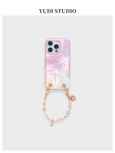 Adorable Pink Gradient Cat Claw Fairy Wand Phone Case with Chain Natural Pearl Handheld Strap Compatible with  14 13 Promax Hard Shell Girl Heart Card