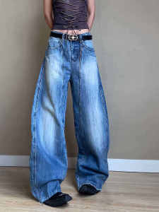 กางเกงยีนส์ทรงหลวมเอวสูงสไตล์อเมริกันสำหรับผู้หญิง กางเกงขายาวทรงหลวมขาบาน ทรงหลวม ทรงสลิม ทรงหลวม สไตล์ใหม่ ฤดูใบไม้ร่วง 2024