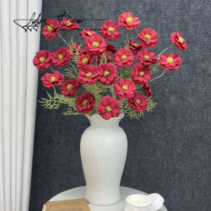 5-10 Cành Cúc Fran 3D thân phấn bó hoa trang trí tiệc sự kiện. Hoa Lụa LyLy Decor