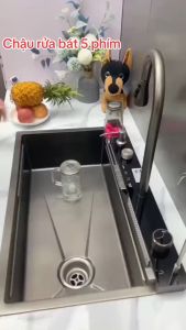Chậu rửa bát 1 hố chậu rửa chén 5 phím đàn INOX 304 KT 80x45 cm chậu rửa bát hiển thị nhiệt độ