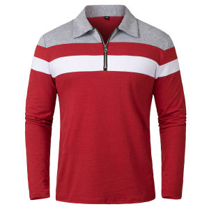 Mens Long Sleeve Striped Polo Shirts 1/4 Zip Cotton Patchwork Collared Shirt Casual Fashion Pullover Slim Fit Golf Shirt