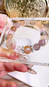 [现货] 樱花玛瑙 + 白幽灵 + 紫锂辉 + 粉晶 + 铜发晶 + 白托帕石 + 秀玉 + 魔鬼发 + 紫幽灵🏅🏆柔和疗愈 × 爱与好运 × 稳定能量｜