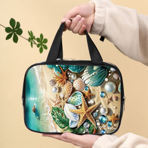 1 piece DIY diamond-painted dreamy ocean landscape pattern multi-functional cosmetic bag transparent large-capacity and portab