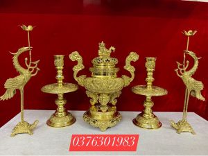 Bộ đỉnh lư thờ bằng đồng vàng bóng cao cấp 35cm